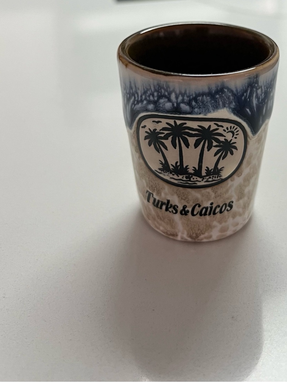 Ceramic Palm Tree Shot Glass - Blue and Brown